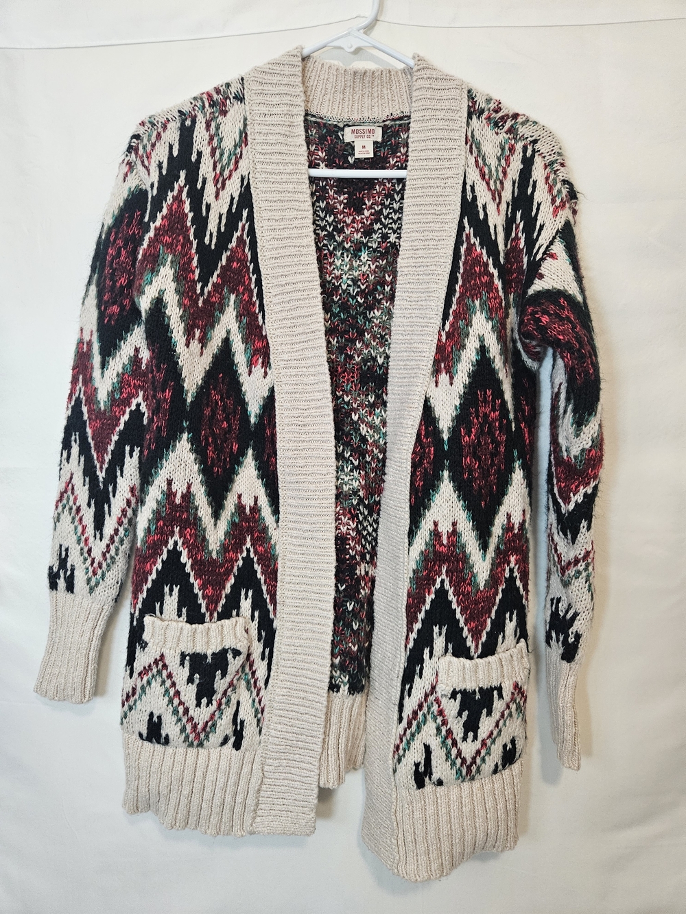 Mossimo Supply Co. Beige Fair Isle Open-Front Cardigan with Multicolor Pattern